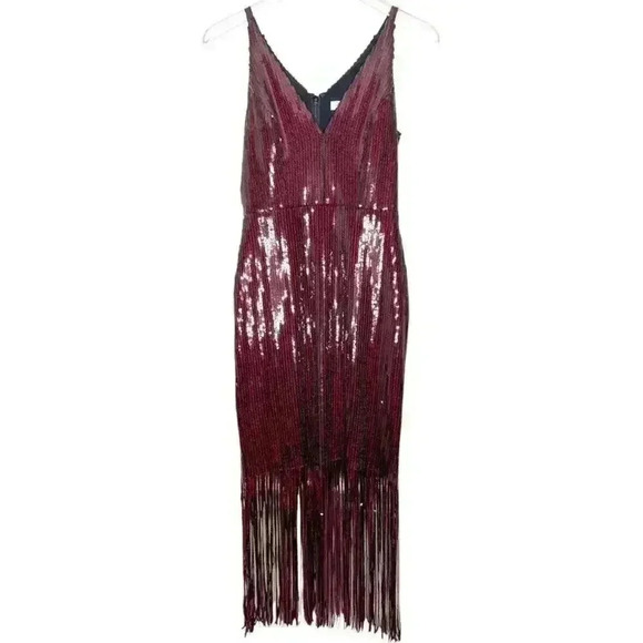 DRESS the Population NWT Frankie Sequin Fringe Midi Dress Size XS Red Black. - Picture 3 of 11